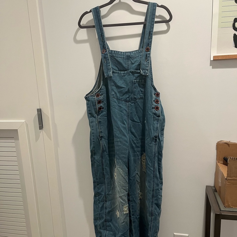 Wide Leg Distressed Overalls
